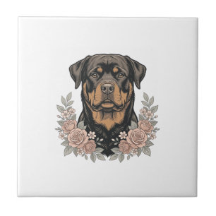 Vintage Rottweiler Bloemstuk T-shirt ontwerp_1 Tegeltje