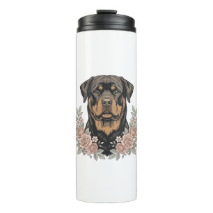 Vintage Rottweiler Bloemstuk T-shirt ontwerp_1 Thermosbeker