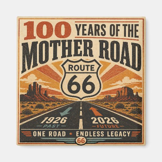 Vintage Route 66 100ste verjaardag Magneet (Voorkant)