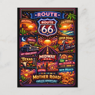 Vintage Route 66 Americana Reisbriefpapier Feestdagenkaart