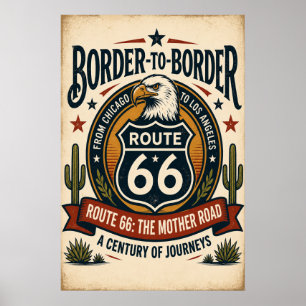 Vintage Route 66 Border tot Border Americana Poster