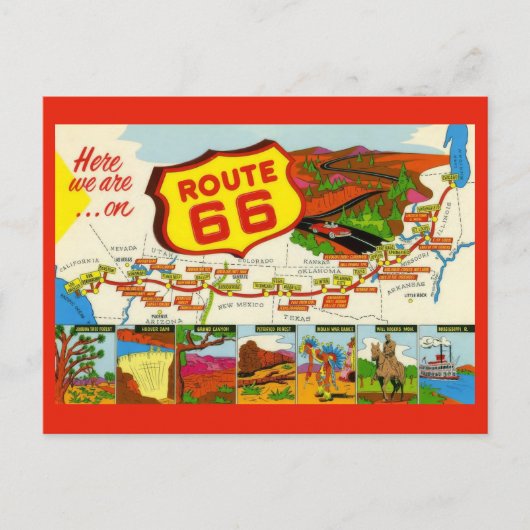 Vintage Route 66 Briefkaart (Voorkant)