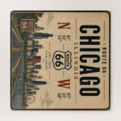 Vintage Route 66 Chicago Silhouet Kunst Legpuzzel (Horizontaal)