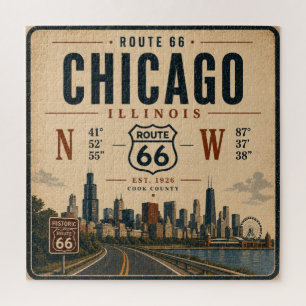 Vintage Route 66 Chicago Silhouet Kunst Legpuzzel
