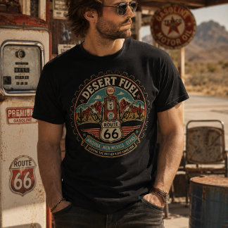 Vintage Route 66 Desert Fuel Benzinepomp monteur T-shirt
