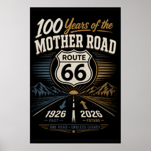 Vintage Route 66-eeuwfeest Zwarte Weg Gesplitst Ja Poster