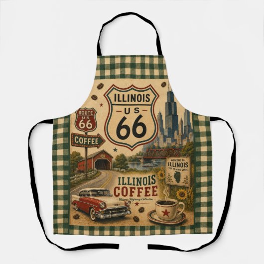 Vintage Route 66 Illinois Koffie Schort (Voorkant)