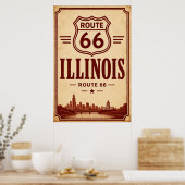 Vintage Route 66 Illinois Stadssilhouet Kunst Poster (Keuken)