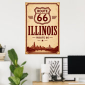 Vintage Route 66 Illinois Stadssilhouet Kunst Poster (Thuiskantoor)