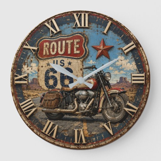 Vintage Route 66 Motorcycle Grote Klok (Voorkant)
