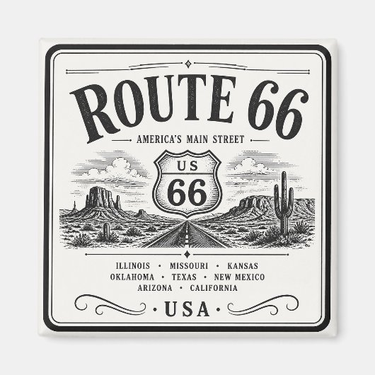 Vintage Route 66 Snelweg Kunst Magneet (Voorkant)