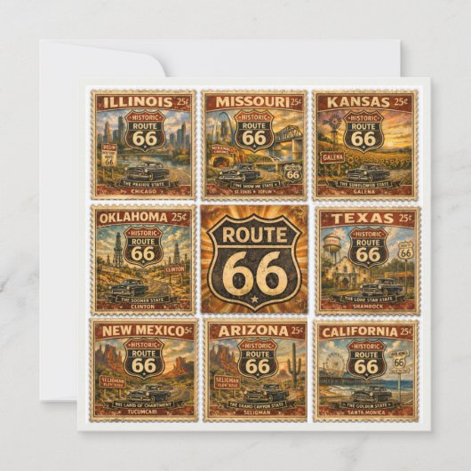 Vintage Route 66 Staat Stempel Briefpapier (Voorkant)