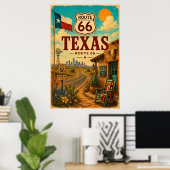 Vintage Route 66 Texas Bluebonnet Weg Kunst Poster (Thuiskantoor)