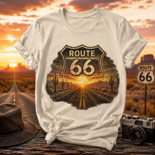 Vintage Route 66 Woestijn Zonsondergang Retro Amer T-shirt