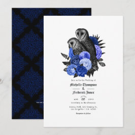Vintage Royal Blue Uilen Gothic Trouw QR Code Kaart