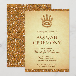 Vintage Royal Gold Crown Glitter Aqeeqah Aqiqah Kaart