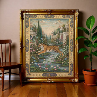 Vintage Royal Tiger Mughal Miniatuur Indisch Poster