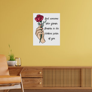 vintage Roze bloem en aangepaste liefdescitaat Poster