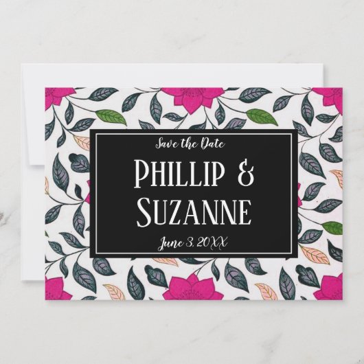 Vintage roze bloempatroon save the date  kaart (Voorkant)