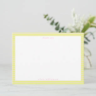 Vintage roze chartreuse strepen gepersonaliseerde bedankkaart