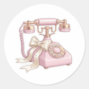 Vintage Roze Draaischijf Telefoon Sticker - Coquet