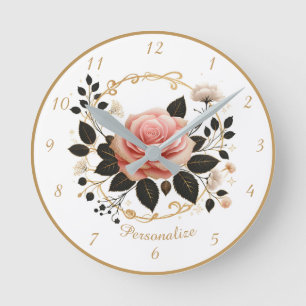 Vintage Roze Elegantie Roze Goud Romantisch Bloemm Ronde Klok
