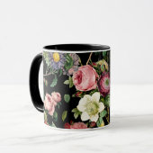 Vintage roze en rode roodroos mok (Voorkant links)