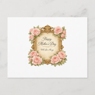 Vintage Roze Frame Moederdag   Antiek Feestdagenkaart