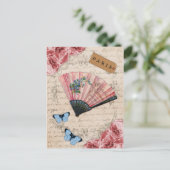 Vintage Roze Franse Ventilator Briefkaart (Staand voorkant)