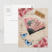 Vintage Roze Franse Ventilator Briefkaart (Voorkant / Achterkant)