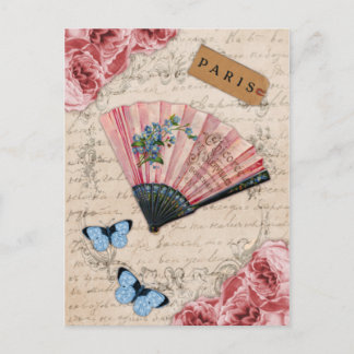Vintage Roze Franse Ventilator Briefkaart