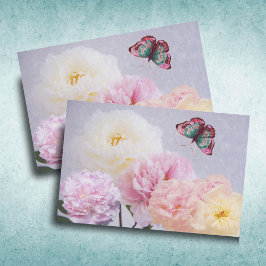 Vintage Roze, Gele en Witte Pioenroos Vlinder Tissuepapier