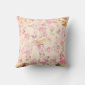 Vintage Roze Gele Vogel Boho Bloemencollage Kussen (Achterkant)
