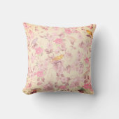 Vintage Roze Gele Vogel Boho Bloemencollage Kussen (Voorkant)