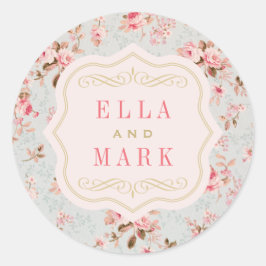 Vintage Roze Gouden Bloemetuin Monogram Ronde Sticker