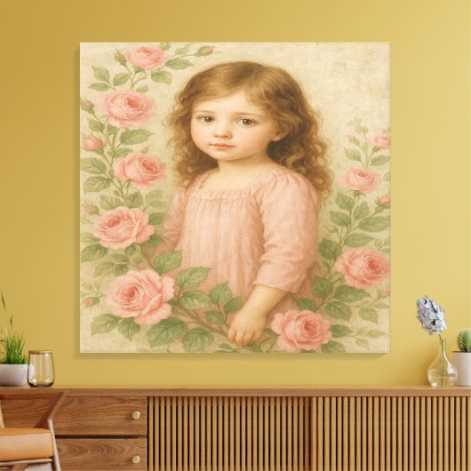 Vintage Roze Meisjesportret Canvas Afdruk (Insitu (Woonkamer))