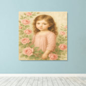 Vintage Roze Meisjesportret Canvas Afdruk (Insitu (Houten vloer))