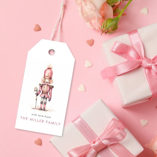 Vintage Roze Notenkraker Waterverf Minimalistisch Cadeaulabel