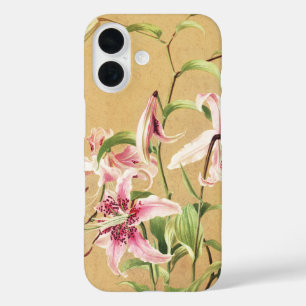 Vintage Roze Oosterse Lelie Botanische Bloem Kunst iPhone 16 Hoesje