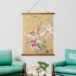 Vintage Roze Oosterse Lelie Botanische Bloem Kunst Hangend Wandkleed