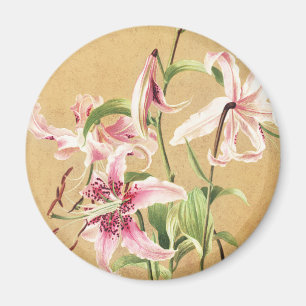 Vintage Roze Oosterse lelie botanische bloem kunst Magneet