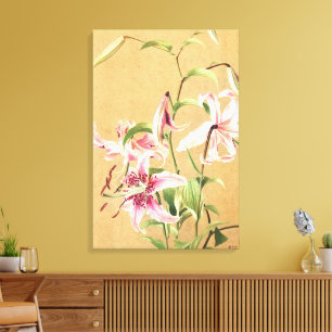 Vintage Roze Oriëntaalse lelie botanische bloem ku Canvas Afdruk