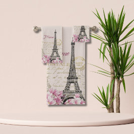Vintage Roze Parijs Eiffeltoren Romantische Collag Bad Handdoek
