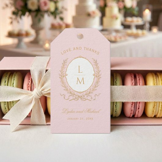 Vintage Roze Parijs Glam | Monogram Bruiloft Cadeaulabel