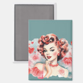 Vintage Roze Pin-Up Magneet – Ruby Rose | Romantis (Voorkant / Achterkant)