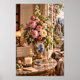 Vintage Roze Pioen Europese Wanddecoratie Poster