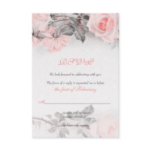 Vintage Roze Primula Rozentrouwkaart RSVP