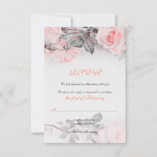 Vintage Roze Primula Rozentrouwkaart RSVP Kaartje