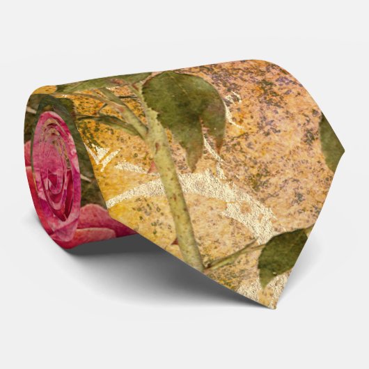 Vintage roze roze rozen stropdas (Opgerold)