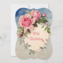Vintage, Roze Rozen, 90ste Verjaardag, Uitnodiging
